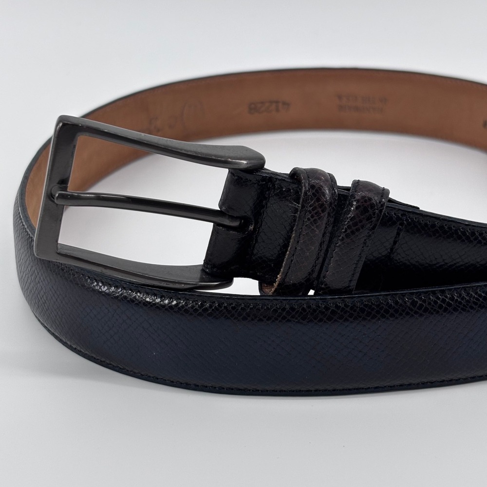 Handmade Leather Belt Mens 34 Black Textured Skin Pattern Made in USA Dress